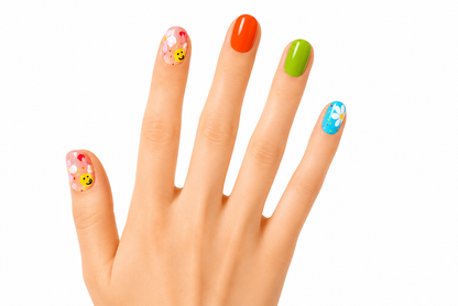 Mochi Latte Mini Pre-Glued Nails: Smiles and Flowers 65401