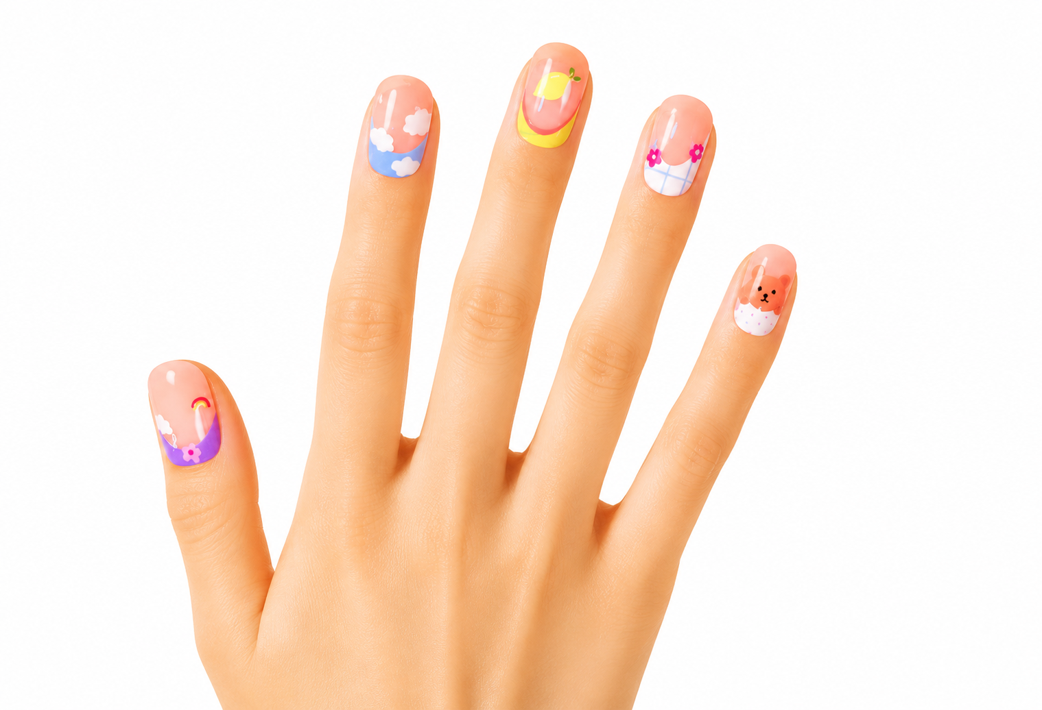 Mochi Latte Mini Pre-Glued Nails: Bunny and Bear 65407
