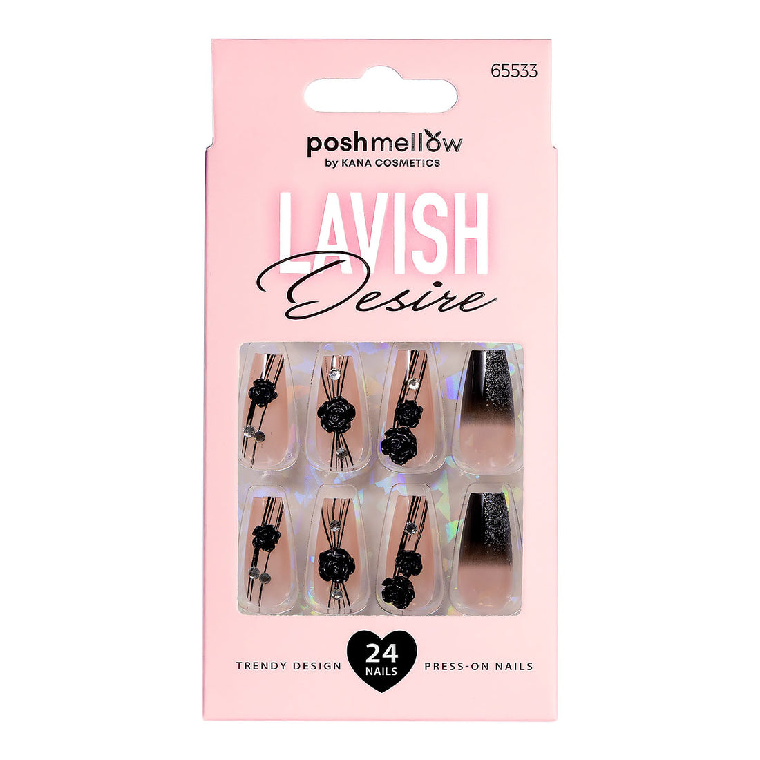 Pink Press On Nails with Glue - Coffin Shaped Nails by Poshmellow