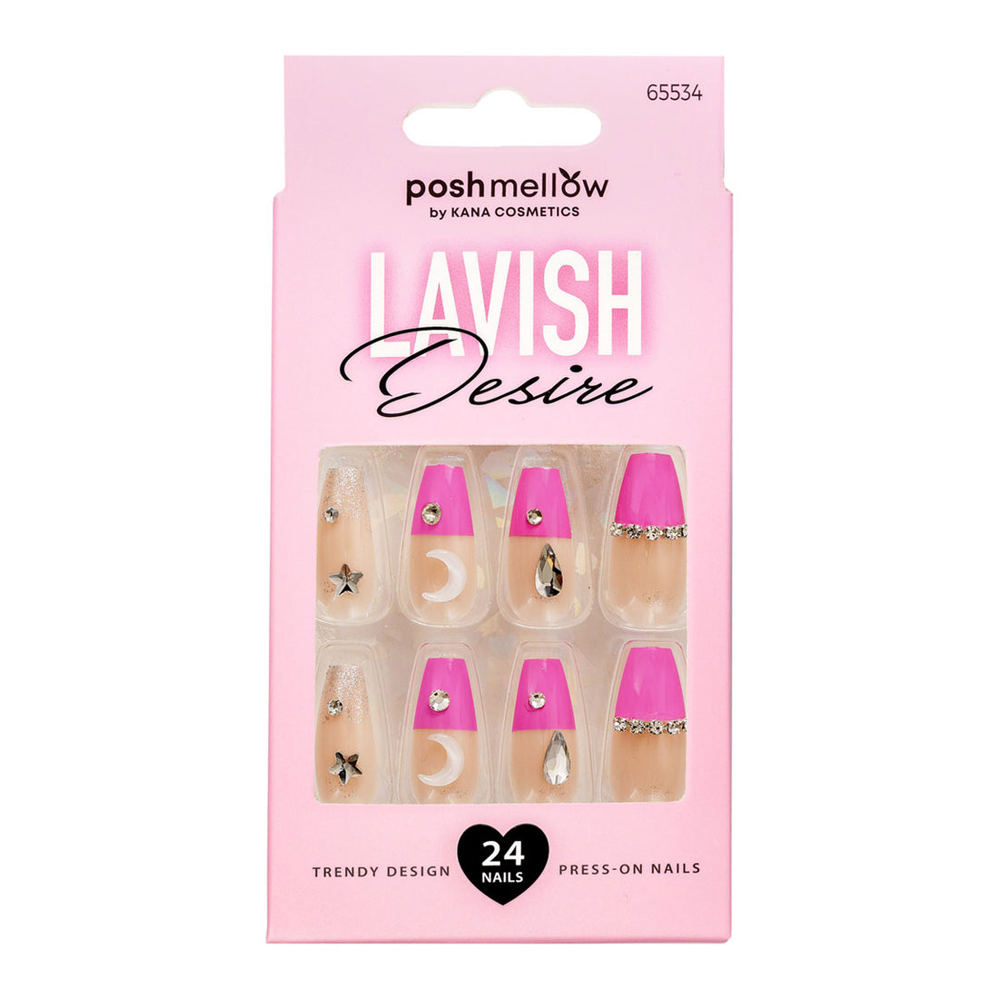 Pink Press On Nails with Glue - Coffin Shaped Nails by Poshmellow