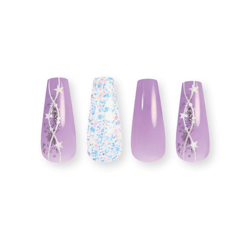 Purple Press On Nails with Glue Coffin Shaped Nails - Poshmellow
