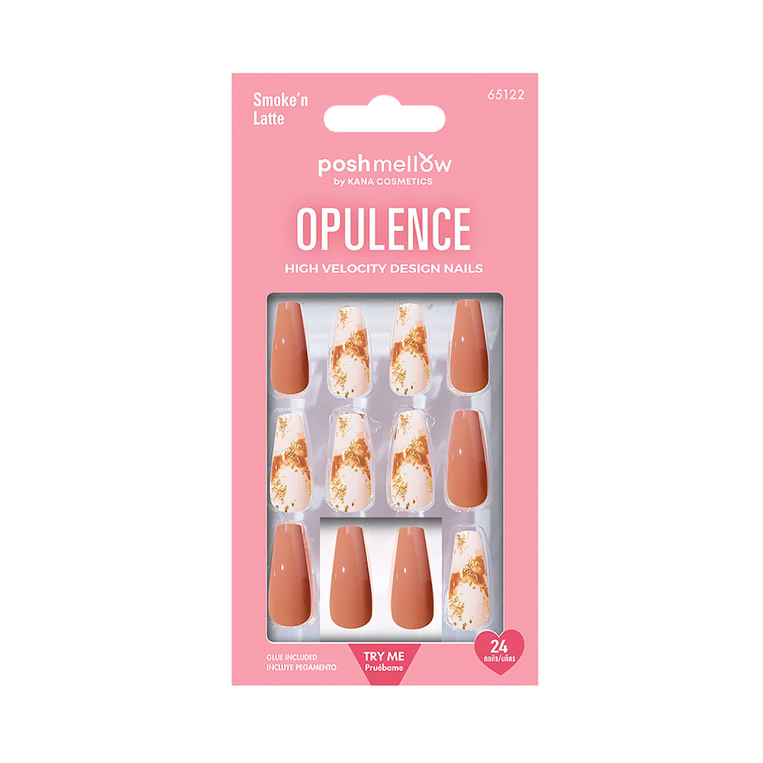 Pink Press On Nails with Glue Coffin Shaped Nails - Poshmellow