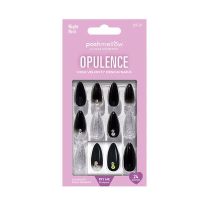 Black Press On Nails with Glue Almond Shaped Nails