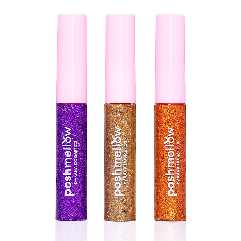 Glitter Eyeshadow Set with Face Jewels Glitter Silver, Glitter Gold, Purple- Liquid Eyeshadow by Poshmellow