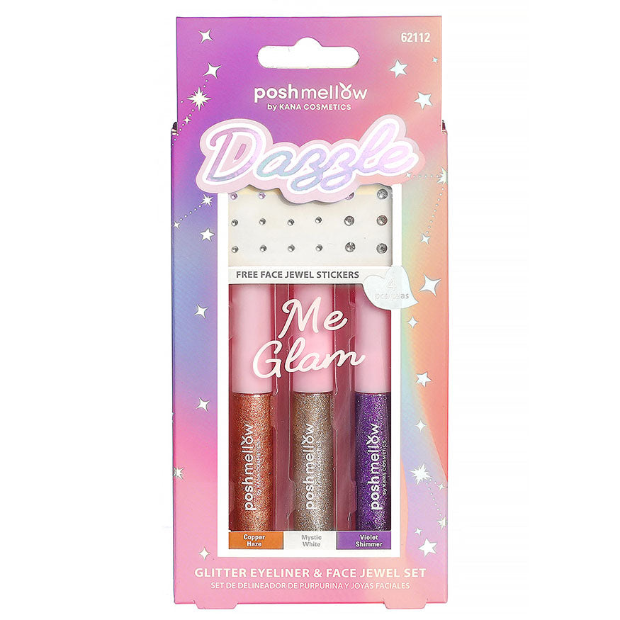 Glitter Eyeshadow Set with Face Jewels Glitter Silver, Glitter Gold, Purple- Liquid Eyeshadow by Poshmellow