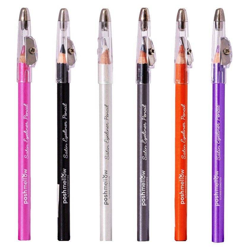 Eyeliner Pencil Set with Sharpener - black white purple pink grey orange by Poshmellow.