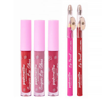 Lip Gloss Lip Liner Set - Pink Red by Poshmellow Makeup Set
