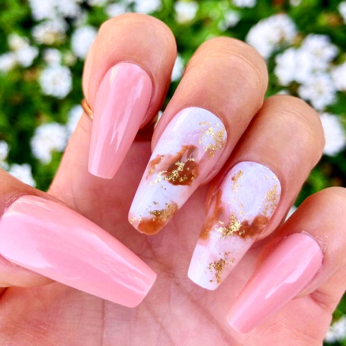 Pink Press On Nails with Glue Coffin Shaped Nails - Poshmellow