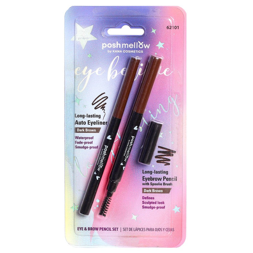 Automatic Eyeliner and Eyebrow Pencil Set - Dark Brown by Poshmellow (2pcs)
